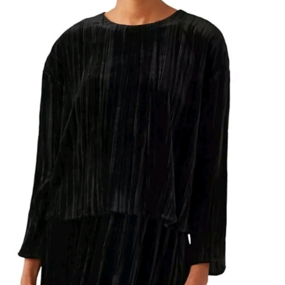 Eileen Fisher crushed black velvet round neck box top large New $298 Evening L - Picture 2 of 7